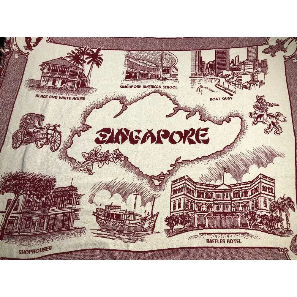 Singapore Country Historical Places Maroon White Tapestry Blanket 57